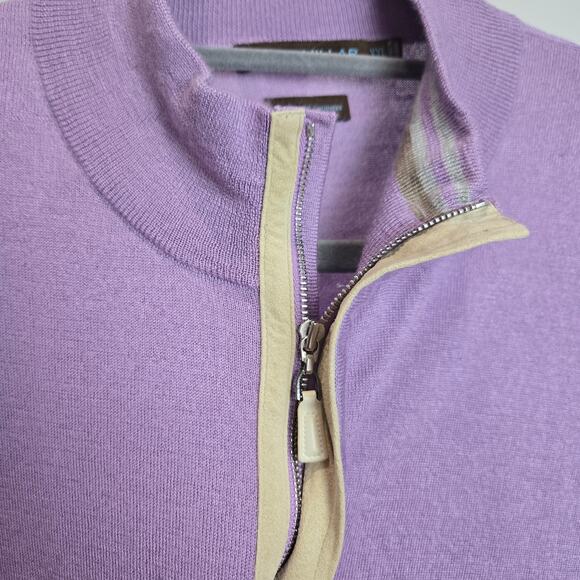 NWOT Peter Millar Silk Cashmere Quarter Zip Sweater Purple Light Suede Trim XXL - Picture 2 of 8